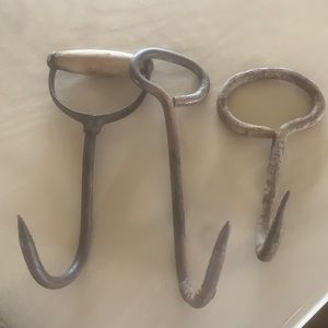 3 antique hay hooks